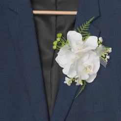 Real Touch Orchid x 3 Head Boutonniere in Box White (13cmH)