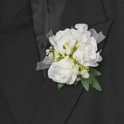 Real Touch Rose Corsage Boutonniere in Box White (13cmH)