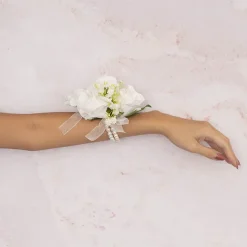 Real Touch Rose Corsage Bracelet in Box White (12cmH)