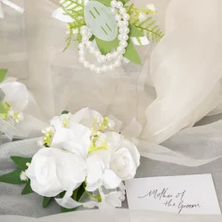 Real Touch Rose Corsage Bracelet in Box White (12cmH)