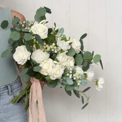 Real Touch Short Stem Rose x 3 Head White (36cmH)