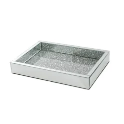 Rectange Crystal Mirror Tray Silver (35x25x5.5cmH)
