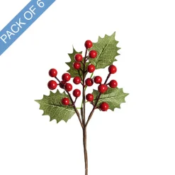 Red Berry Holly Pick Pack 6 Red (25cmH)