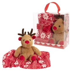 Red Nose Reindeer & Blanket Gift Set Red (25cmH)