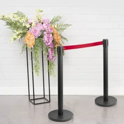 Retractable Barrier Post Bollard Set 2 Black (32cmDx92cmH)