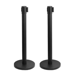 Retractable Barrier Post Bollard Set 2 Black (32cmDx92cmH)