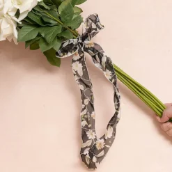 Ribbon Chiffon Fabulous Florals Sewn Edge Black (50mmx10m)