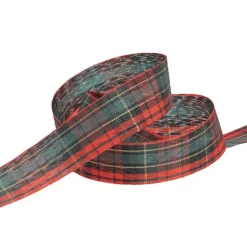 Ribbon Fabric Tartan Plaid Cut Edge Green Red (25mmx20m)