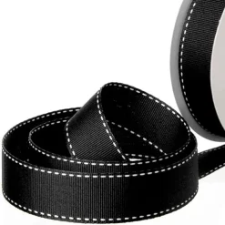 Ribbon Grosgrain Saddle Stitch Black (25mmx20m)