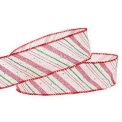 Ribbon Linen Christmas Pink Candy Stripe Wire (60mmx20m)