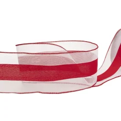 Ribbon Linen Mesh Wire Edge CandyStripe White Red(100mmx20m)