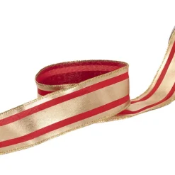 Ribbon Linen Wire Edge Bold Stripe Red & Gold (60mmx20m)