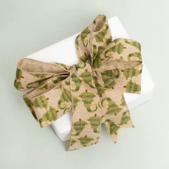 Ribbon Linen Wire Edge Christmas Trees Natural (60mmx20m)