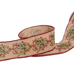 Ribbon Linen Wire Edge Mistletoe Natural (60mmx20m)