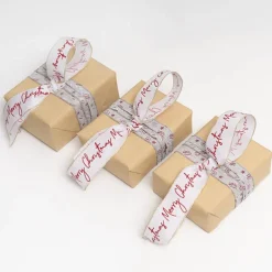 Ribbon Linen Wire Edge Red Merry Christmas White (60mmx20m)