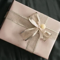 Ribbon Metallic Mesh Champagne Wired Edge (40mmx10m)