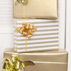 Ribbon Pull Bow Pom Pom Gold (18mmx8.75cmD) Pack 5