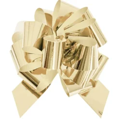 Ribbon Pull Bow Pom Pom Metallic Gold (18mmx8.75cmD) Pack 5