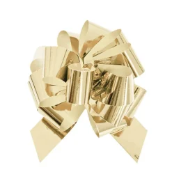 Ribbon Pull Bow Pom Pom Metallic Gold (32mmx12.5cm) Pack 5