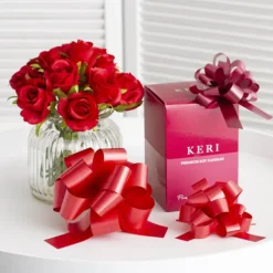 Ribbon Pull Bow Pom Pom Red (32mmx12.5cm) Pack 5