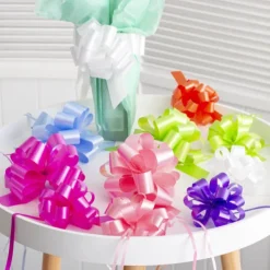 Ribbon Pull Bow Pom Pom Violet (18mmx8.75cmD) Pack 5