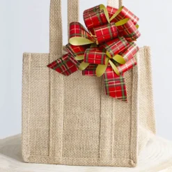 Ribbon Pull Bow PomPom TartanPlaid RedGreen (30mmx12.5cm)Pk5