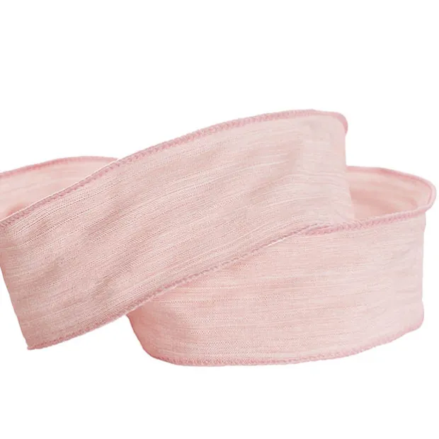 Ribbon Rustic Linen Wire Edge Country Pink (60mmx20m)