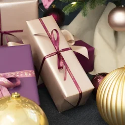 Ribbon Satin Merry Christmas Star Gold Plum (10mmx20m)