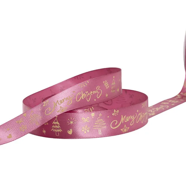 Ribbon Satin Merry Christmas Decorations Plum (25mmx20m)