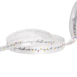 Ribbon Satin Merry Christmas with Lights White (15mmx20m)