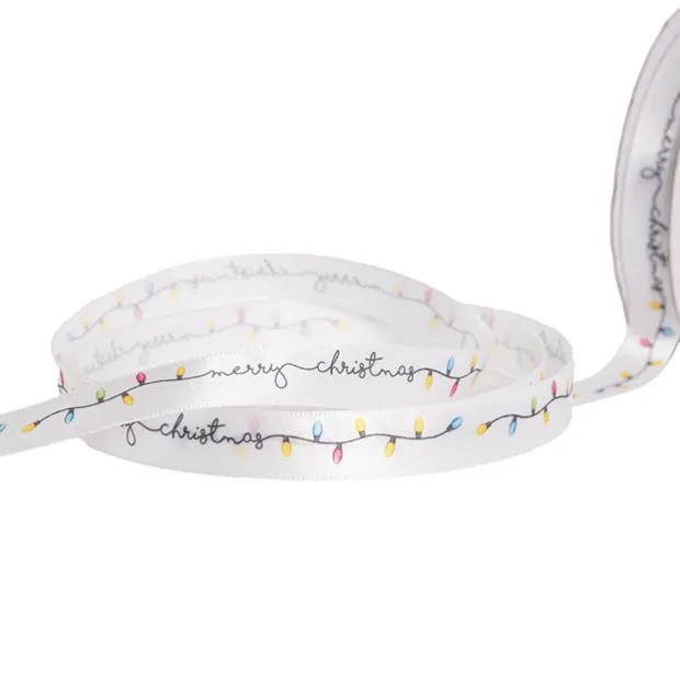 Ribbon Satin Merry Christmas with Lights White (15mmx20m)