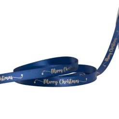 Ribbon Satin Merry Christmas Star Gold Navy (10mmx20m)
