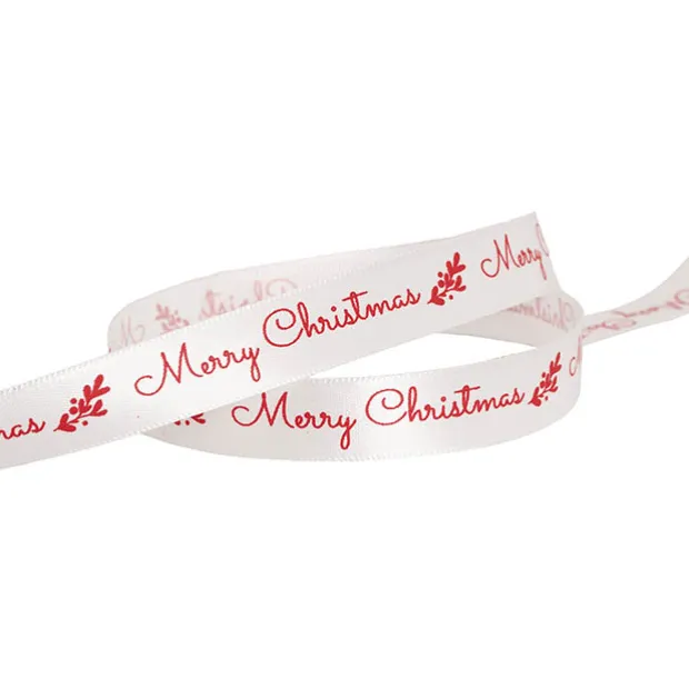 Ribbon Satin Merry Christmas Mistletoe Red White (15mmx20m)