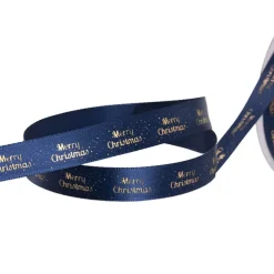Ribbon Satin Merry Christmas Spots Gold Navy (15mmx20m)