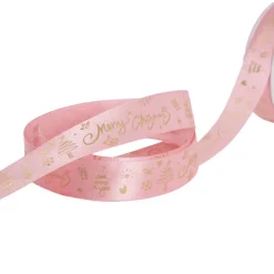 Ribbon Satin Merry Christmas Decorations Pink (25mmx20m)