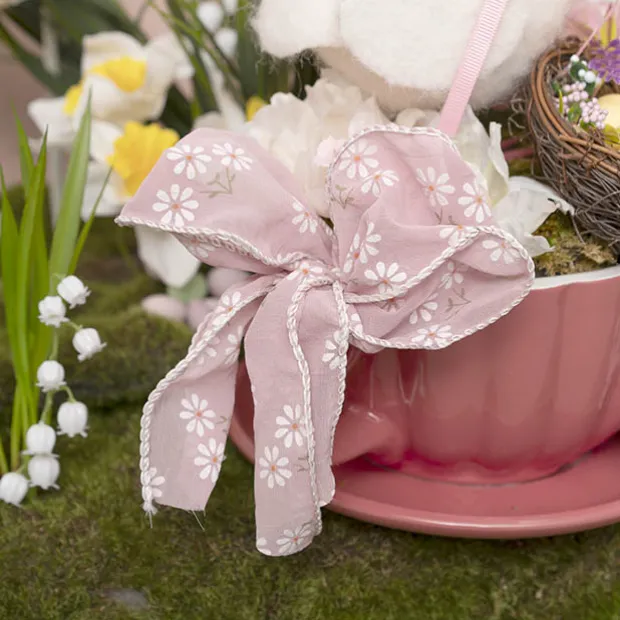 Ribbon Sheer Daisy Delight Wire Edge Rosy Pink (60mmx10m)