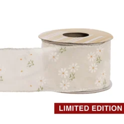 Ribbon Sheer Daisy Delight Wire Edge Creme (60mmx10m)