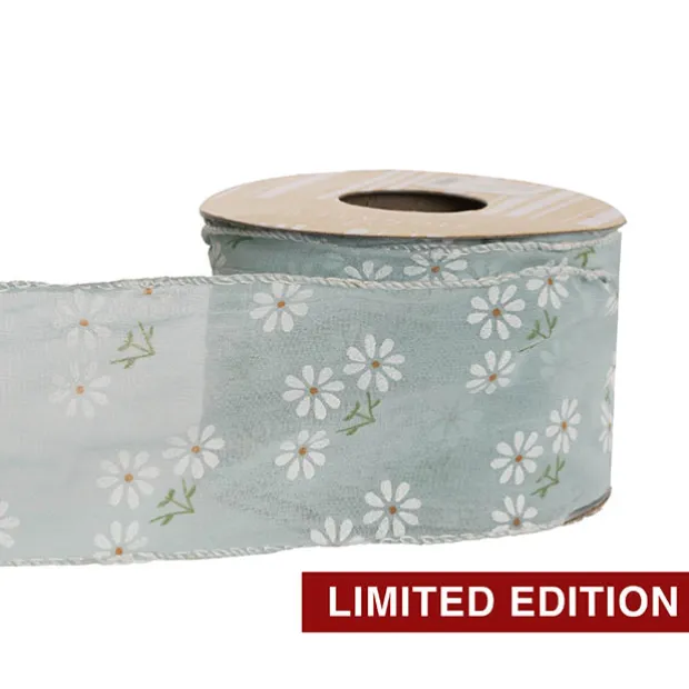 Ribbon Sheer Daisy Delight Wire Edge Ocean (60mmx10m)