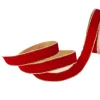 Ribbon Velvet with Gold Backing Red Wired Edge (25mmx10m)