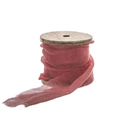 Ribbon with Wooden Spool Faux Silk Frayed Burgundy (80mmx5m)