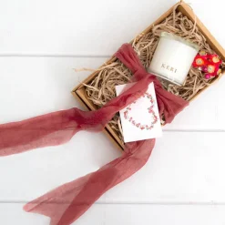 Ribbon with Wooden Spool Faux Silk Frayed Burgundy (80mmx5m)