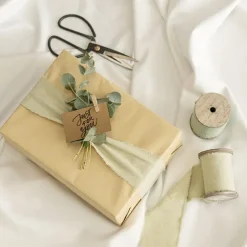 Ribbon with Wooden Spool Calico Sand (80mmx5m)