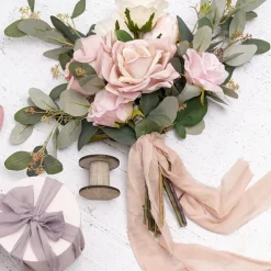 Ribbon with Wooden Spool Faux Silk Frayed Pink (80mmx5m)