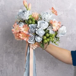 Ribbon with Wooden Spool Calico Blue (80mmx5m)