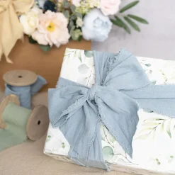 Ribbon with Wooden Spool Calico Blue (80mmx5m)