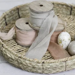 Ribbon with Wooden Spool Faux Silk Frayed Brown (80mmx5m)