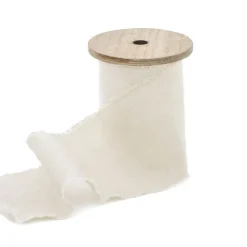 Ribbon with Wooden Spool Calico White (80mmx5m)