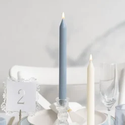 Roman Fluted Dinner Soy Candles Pack 2 French Blue (2x25cmH)