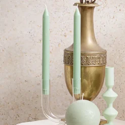 Roman Fluted Dinner Soy Candles Pack 2 Pale Sage (2x25cmH)