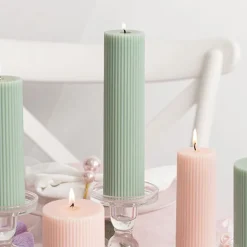 Roman Fluted Pillar Candle Pale Sage(5x20cmH)